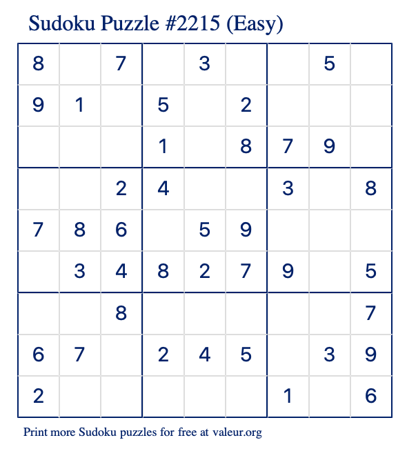 Free Printable Easy Sudoku Puzzle number 2215