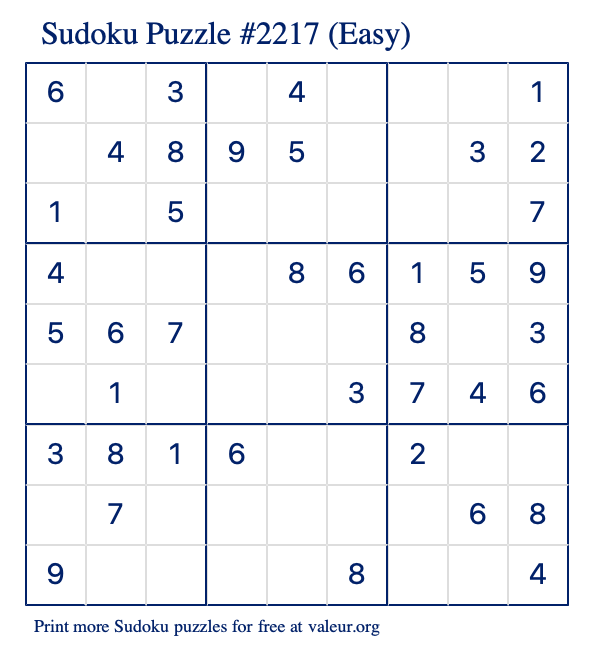 Free Printable Easy Sudoku Puzzle number 2217