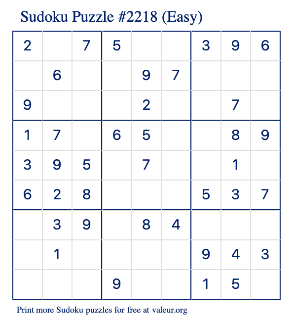 Free Printable Easy Sudoku Puzzle number 2218