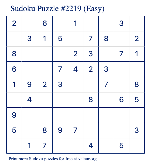 Free Printable Easy Sudoku Puzzle number 2219