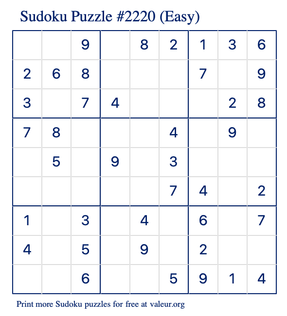 Free Printable Easy Sudoku Puzzle number 2220