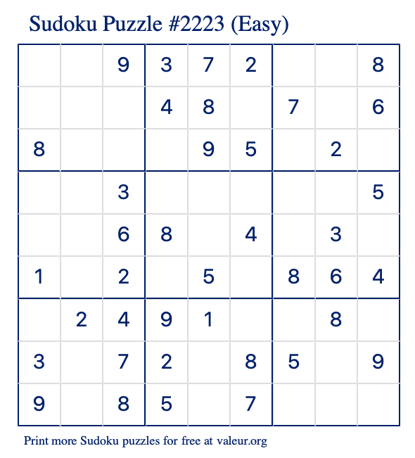 Free Printable Easy Sudoku Puzzle number 2223