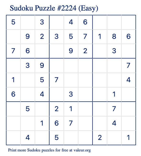 Free Printable Easy Sudoku Puzzle number 2224