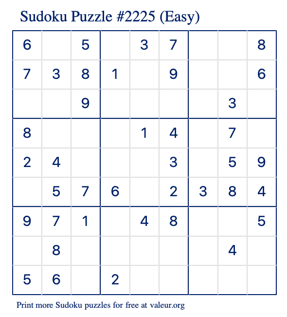 Free Printable Easy Sudoku Puzzle number 2225