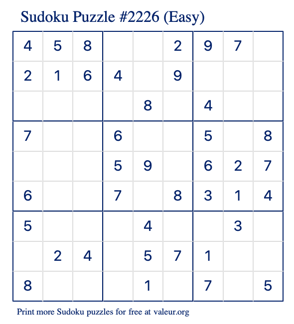 Free Printable Easy Sudoku Puzzle number 2226