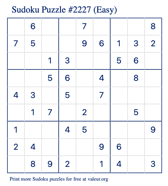 Free Printable Easy Sudoku Puzzle number 2227