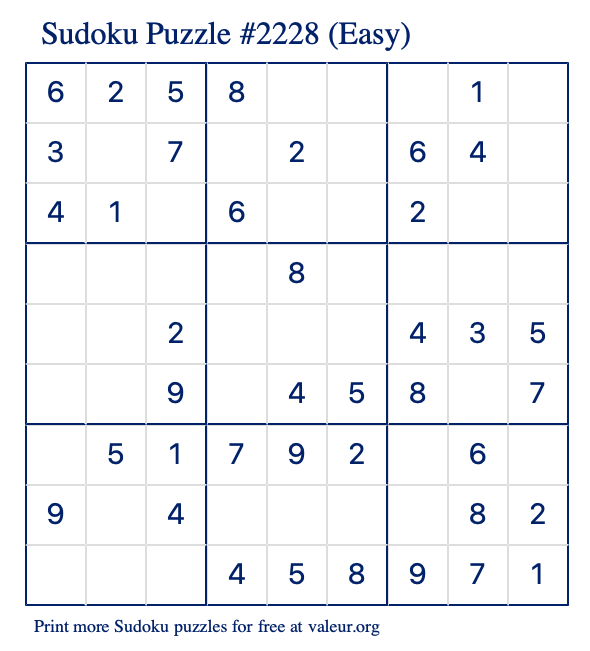 Free Printable Easy Sudoku Puzzle number 2228