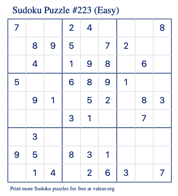 Free Printable Easy Sudoku Puzzle number 223