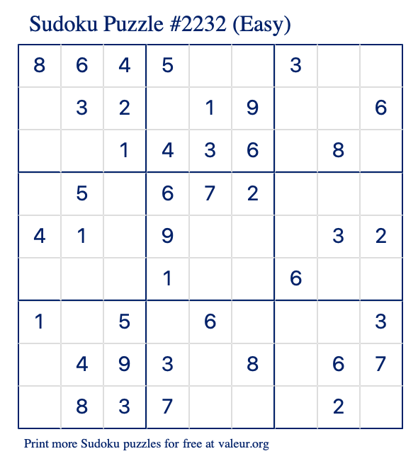 Free Printable Easy Sudoku Puzzle number 2232