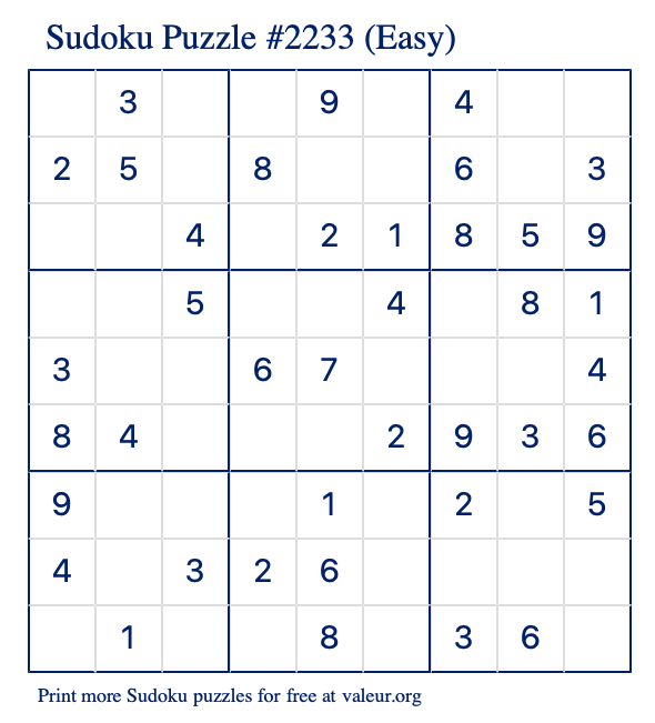 Free Printable Easy Sudoku with the Answer #33