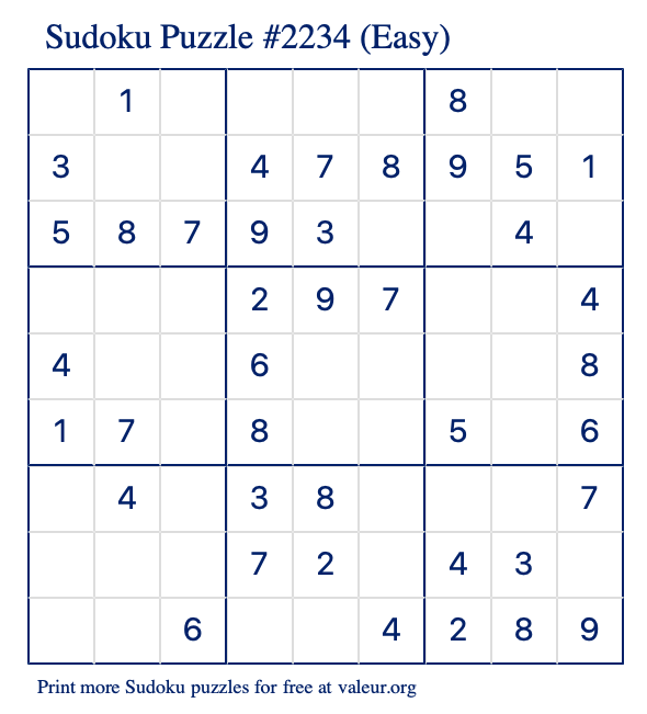 Free Printable Easy Sudoku Puzzle number 2234