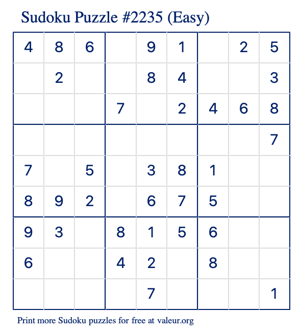 Free Printable Easy Sudoku Puzzle number 2235