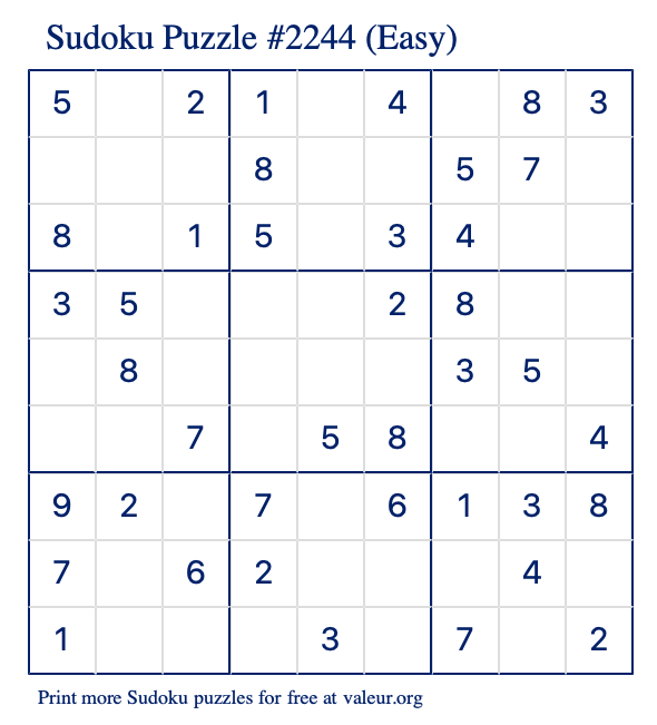 Free Printable Easy Sudoku Puzzle number 2244