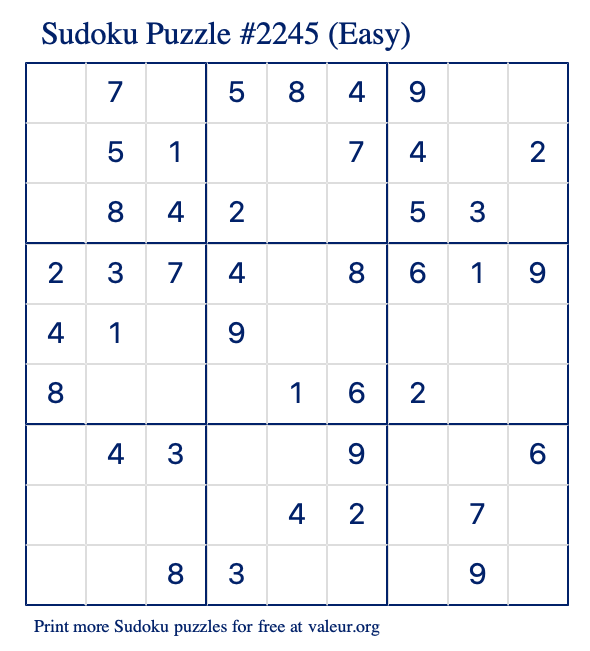 Free Printable Easy Sudoku Puzzle number 2245