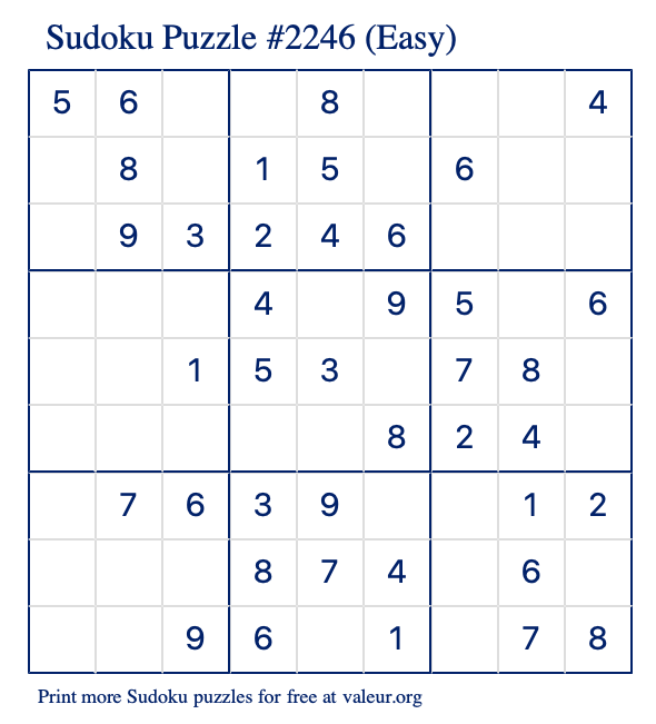 Free Printable Easy Sudoku Puzzle number 2246