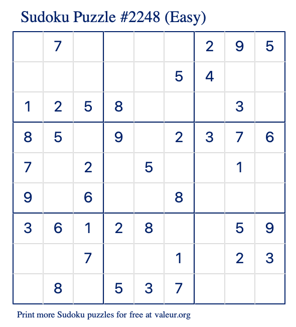 Free Printable Easy Sudoku Puzzle number 2248