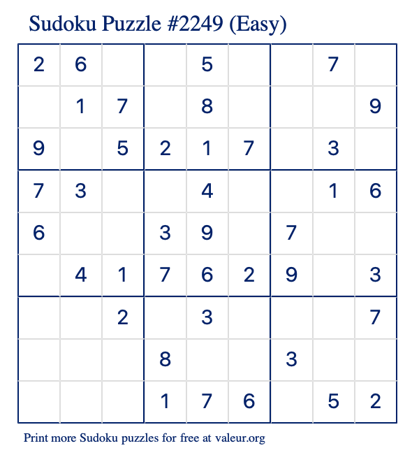 Free Printable Easy Sudoku Puzzle number 2249