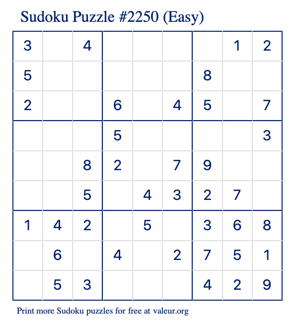 Free Printable Easy Sudoku Puzzle number 2250