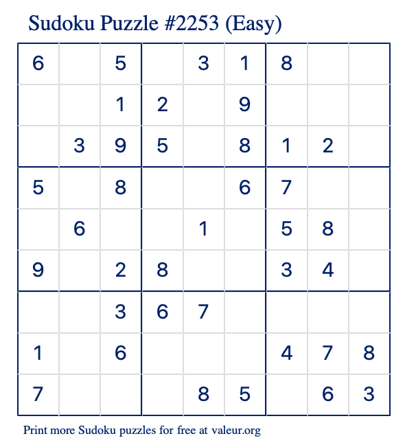 Free Printable Easy Sudoku Puzzle number 2253