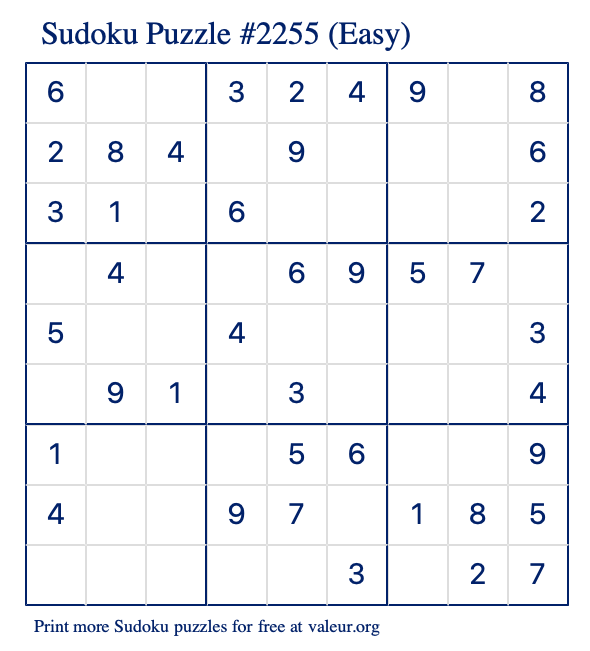 Free Printable Easy Sudoku Puzzle number 2255