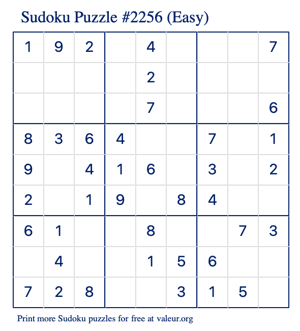 Free Printable Easy Sudoku Puzzle number 2256