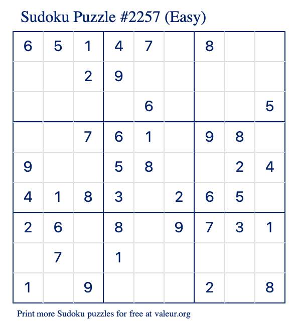 Free Printable Easy Sudoku Puzzle number 2257