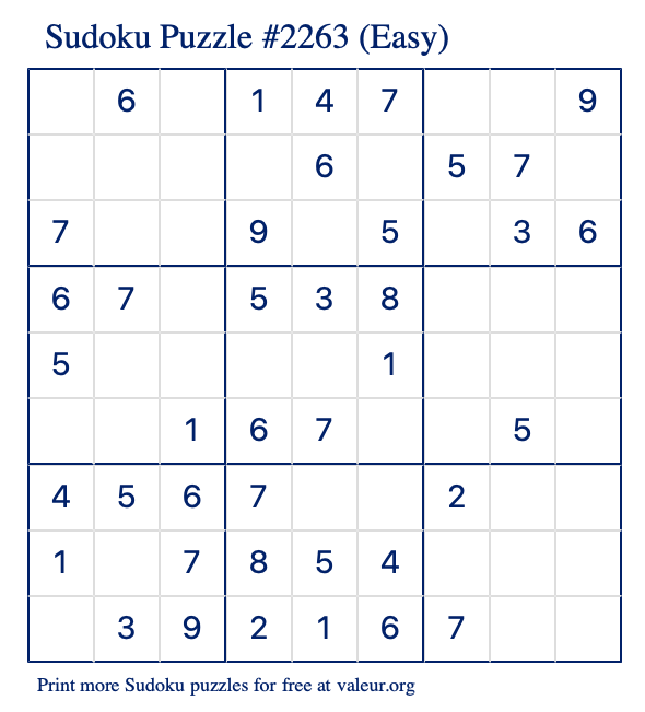 Free Printable Easy Sudoku Puzzle number 2263