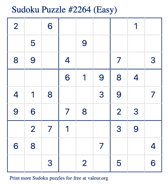 Free Printable Easy Sudoku Puzzle number 2264