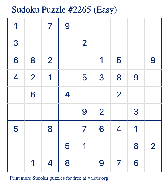 Free Printable Easy Sudoku Puzzle number 2265