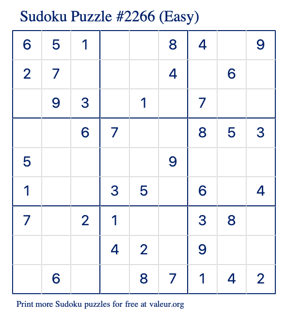 Free Printable Easy Sudoku Puzzle number 2266