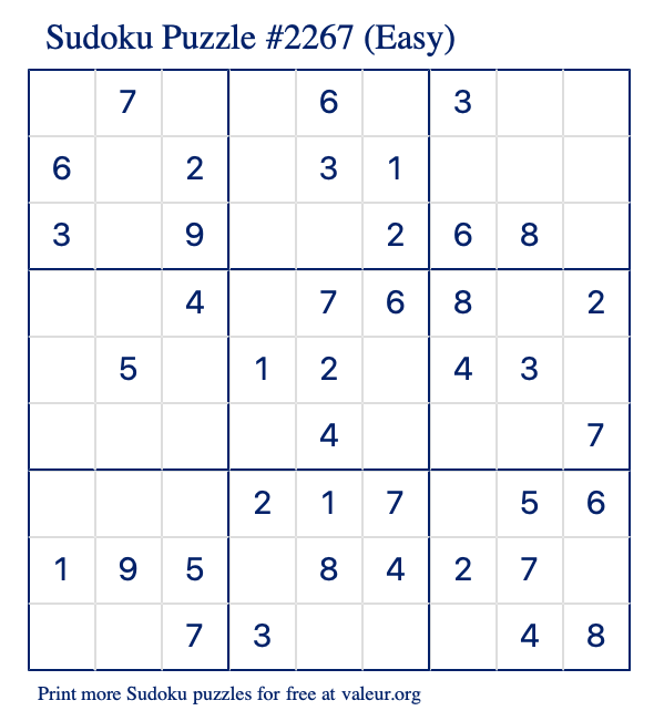 Free Printable Easy Sudoku Puzzle number 2267