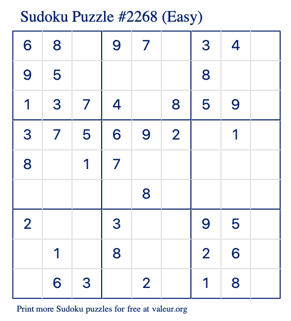 Free Printable Easy Sudoku Puzzle number 2268