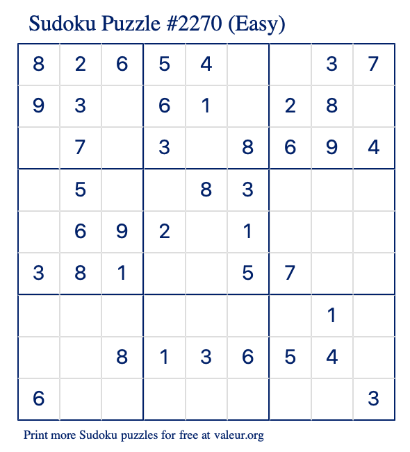 Free Printable Easy Sudoku Puzzle number 2270