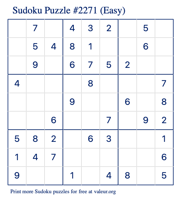 Free Printable Easy Sudoku Puzzle number 2271