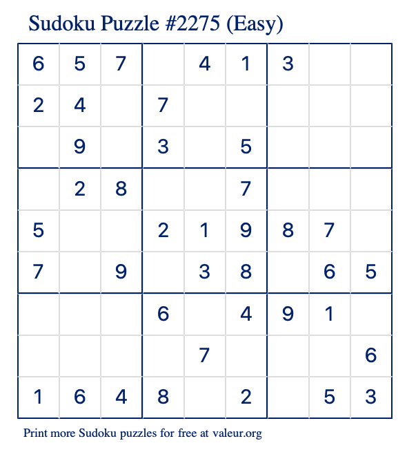 Free Printable Easy Sudoku Puzzle number 2275