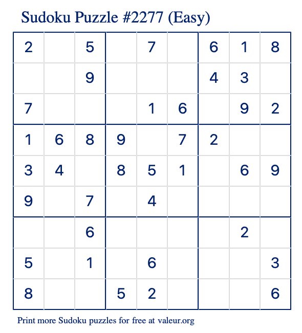 Free Printable Easy Sudoku Puzzle number 2277