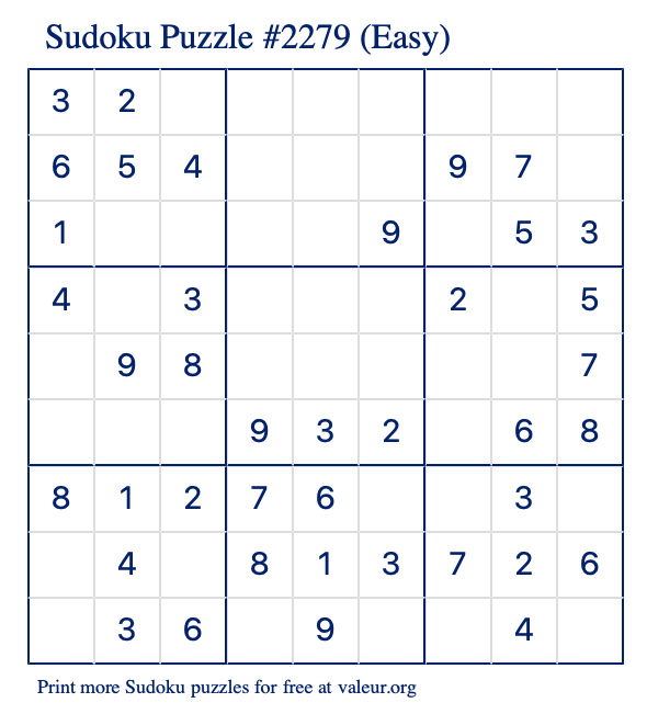 Free Printable Easy Sudoku Puzzle number 2279