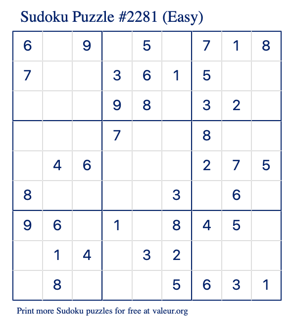 Free Printable Easy Sudoku Puzzle number 2281