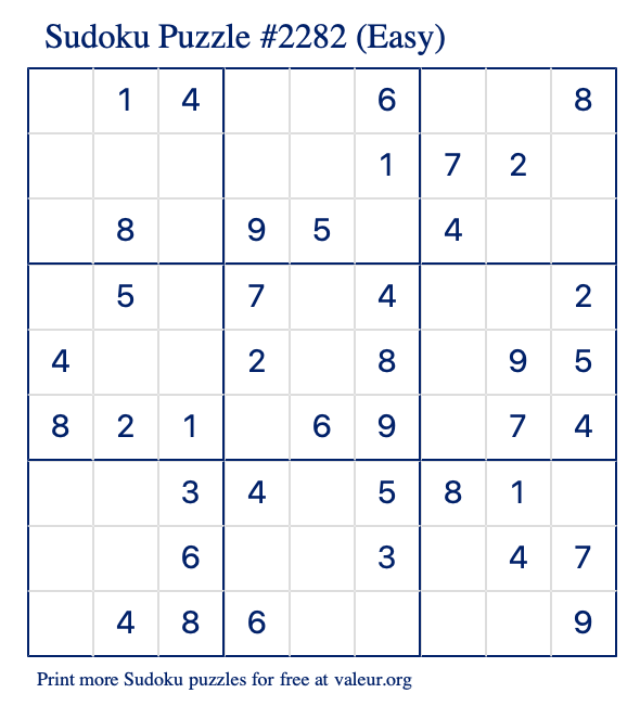 Free Printable Easy Sudoku Puzzle number 2282