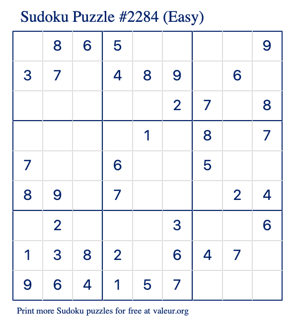 Free Printable Easy Sudoku Puzzle number 2284