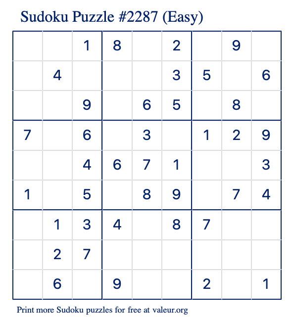 Free Printable Easy Sudoku Puzzle number 2287