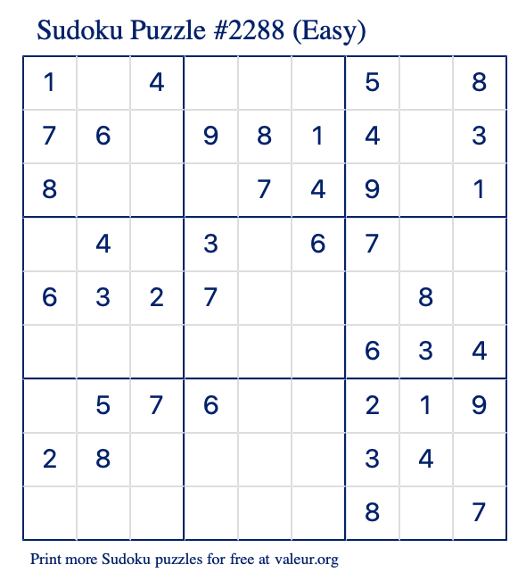 Free Printable Easy Sudoku Puzzle number 2288