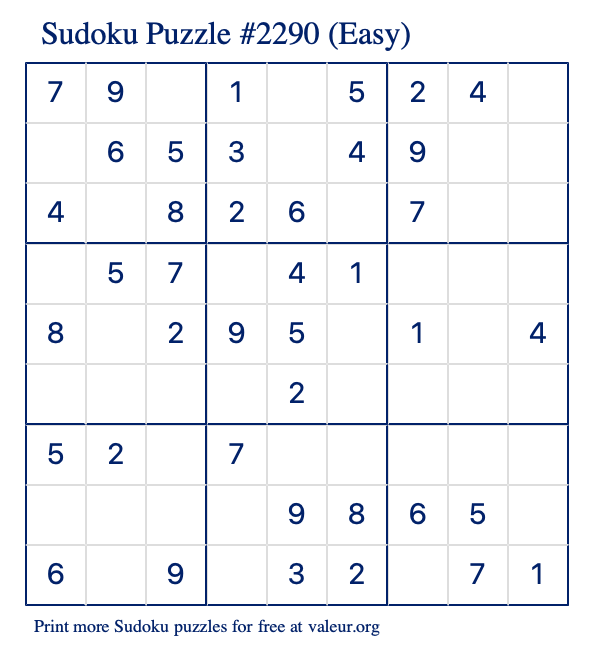 Free Printable Easy Sudoku Puzzle number 2290