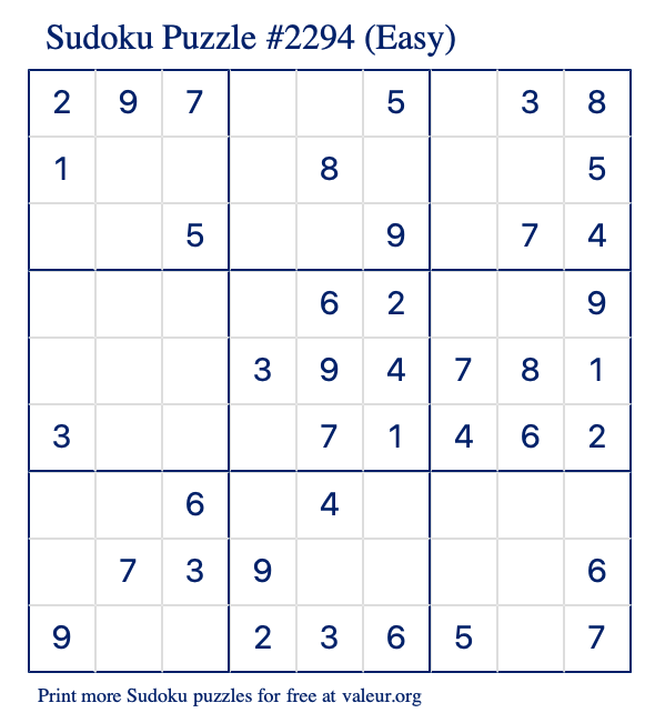 Free Printable Easy Sudoku Puzzle number 2294