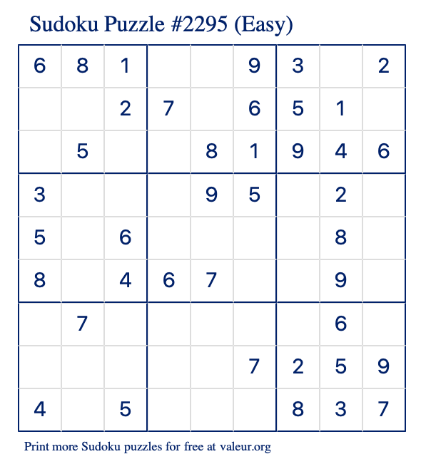 Free Printable Easy Sudoku Puzzle number 2295