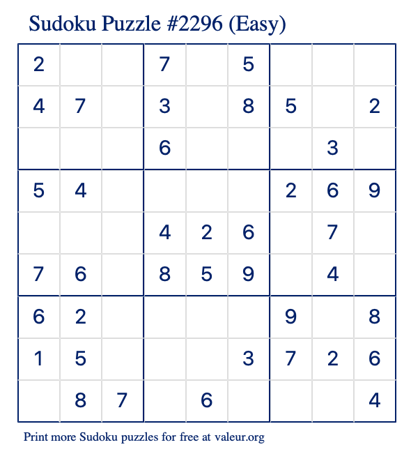 free printable easy sudoku with the answer 2296