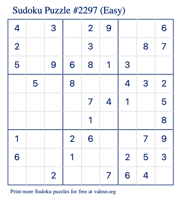 Free Printable Easy Sudoku Puzzle number 2297