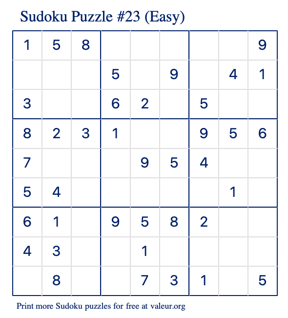 Free Printable Easy Sudoku Puzzle number 23