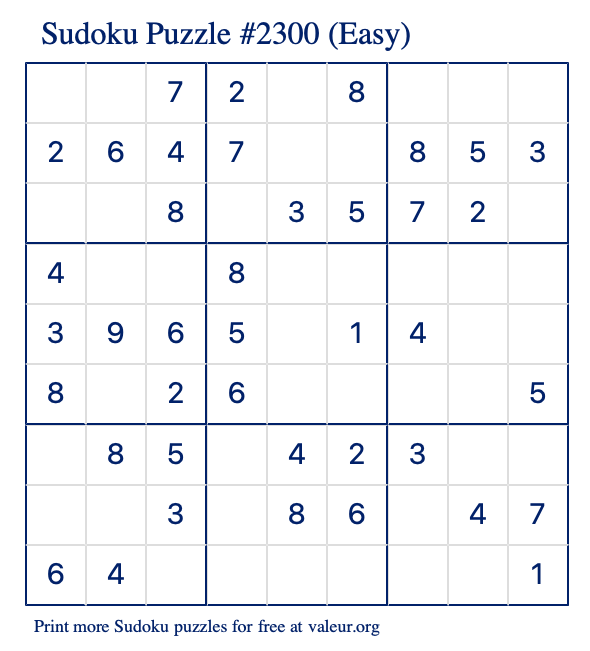 Free Printable Easy Sudoku Puzzle number 2300