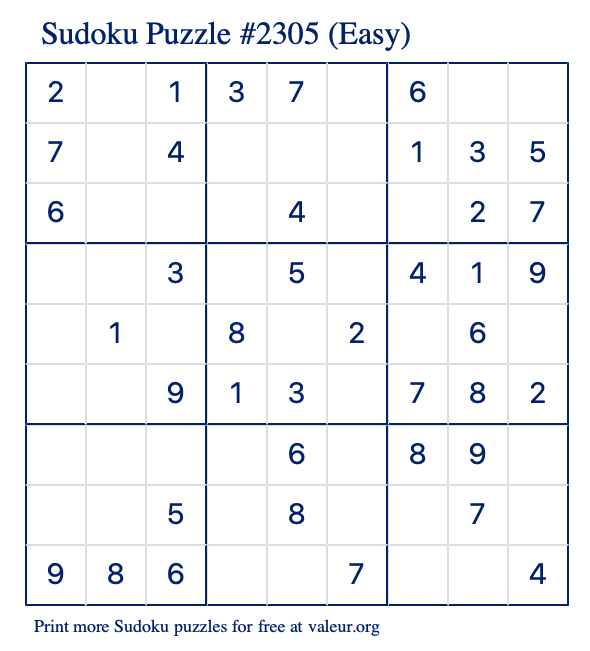 Free Printable Easy Sudoku Puzzle number 2305